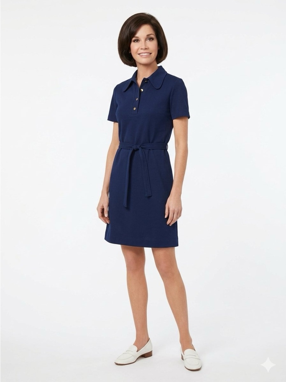 HERITAGE Vintage 1970s Mary Tyler Moore Style Dress Blue Sz 10 Fits 2/4 EUC lcsr